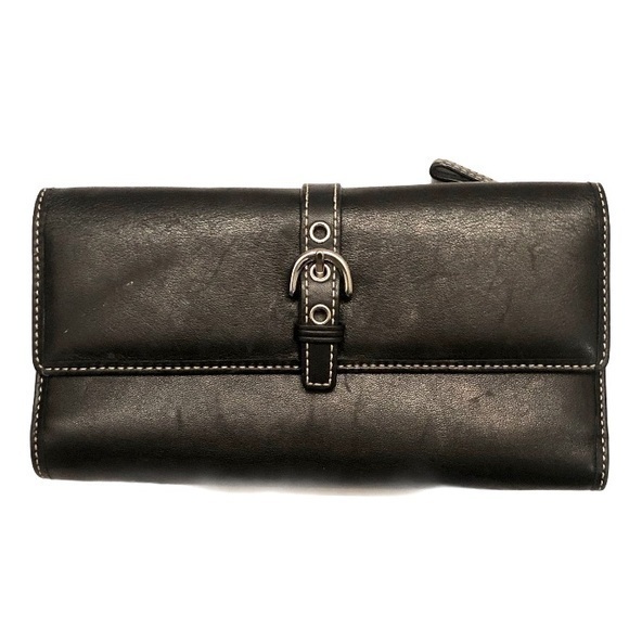 Coach checkbook wallet black leather
